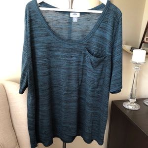 3/$30 Old Navy XXL Black Teal Blue Space Dye Striped Soft Flowy Scoop Neck Shirt